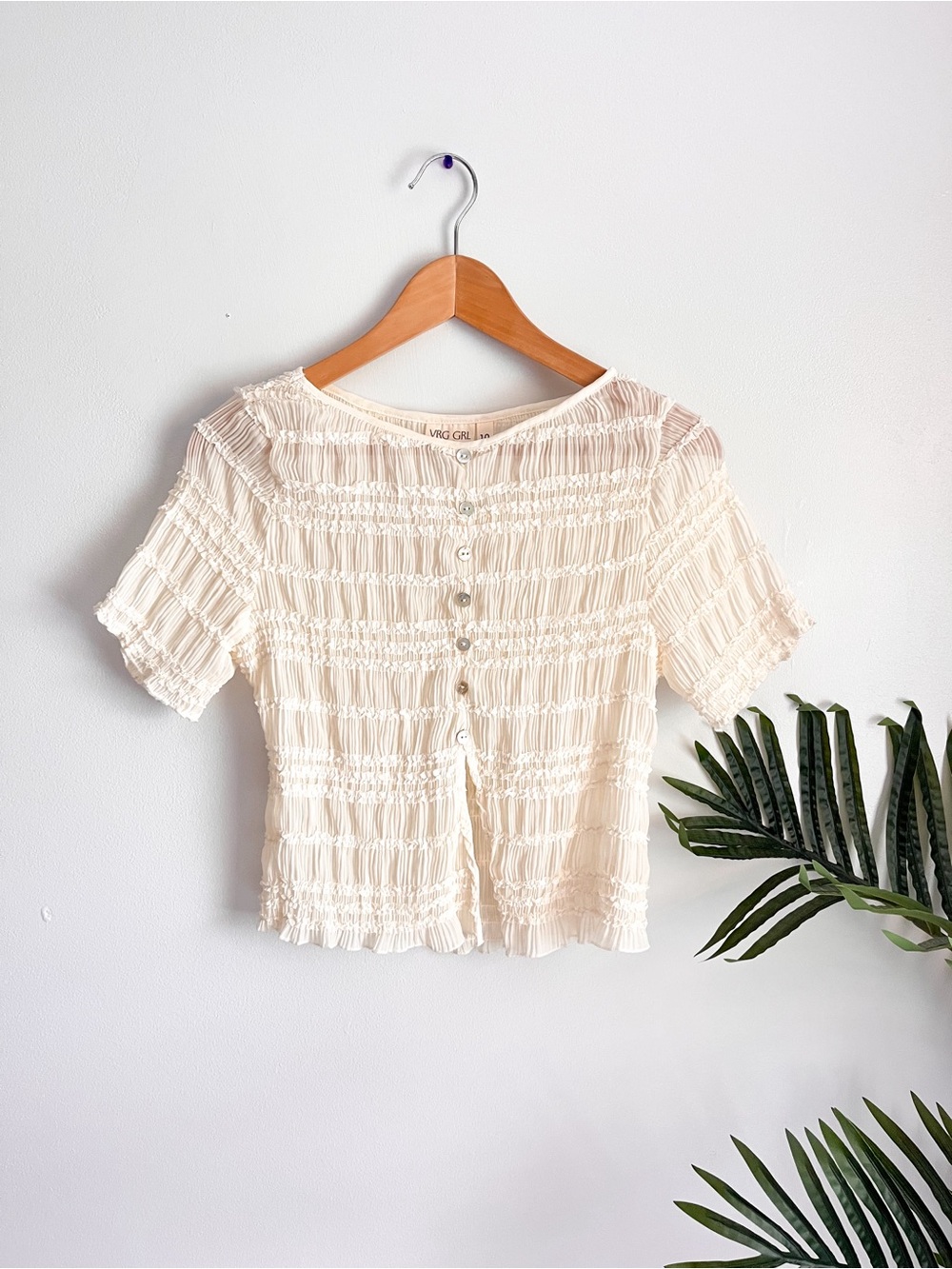 Vrg Grl Sheer Shirring Top with Frilled Hem